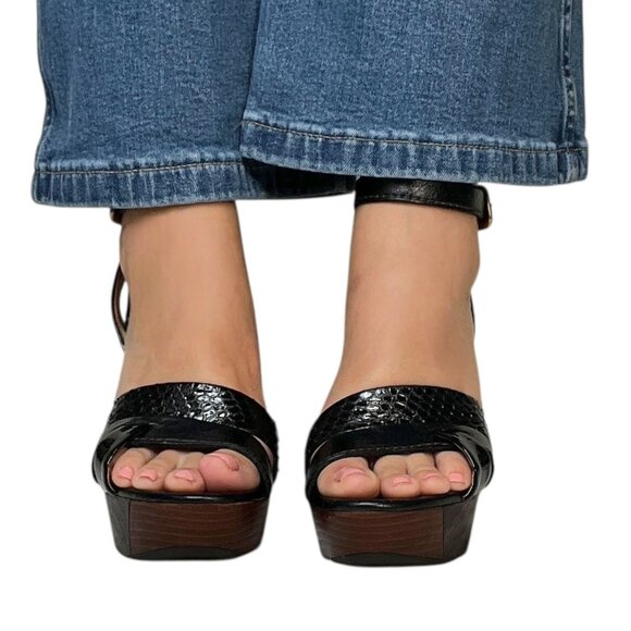 Prada Patchwork Wedges Retro Leather Wood Cork Y2K Boho Platform Heel Black 39.5 - Picture 2 of 16